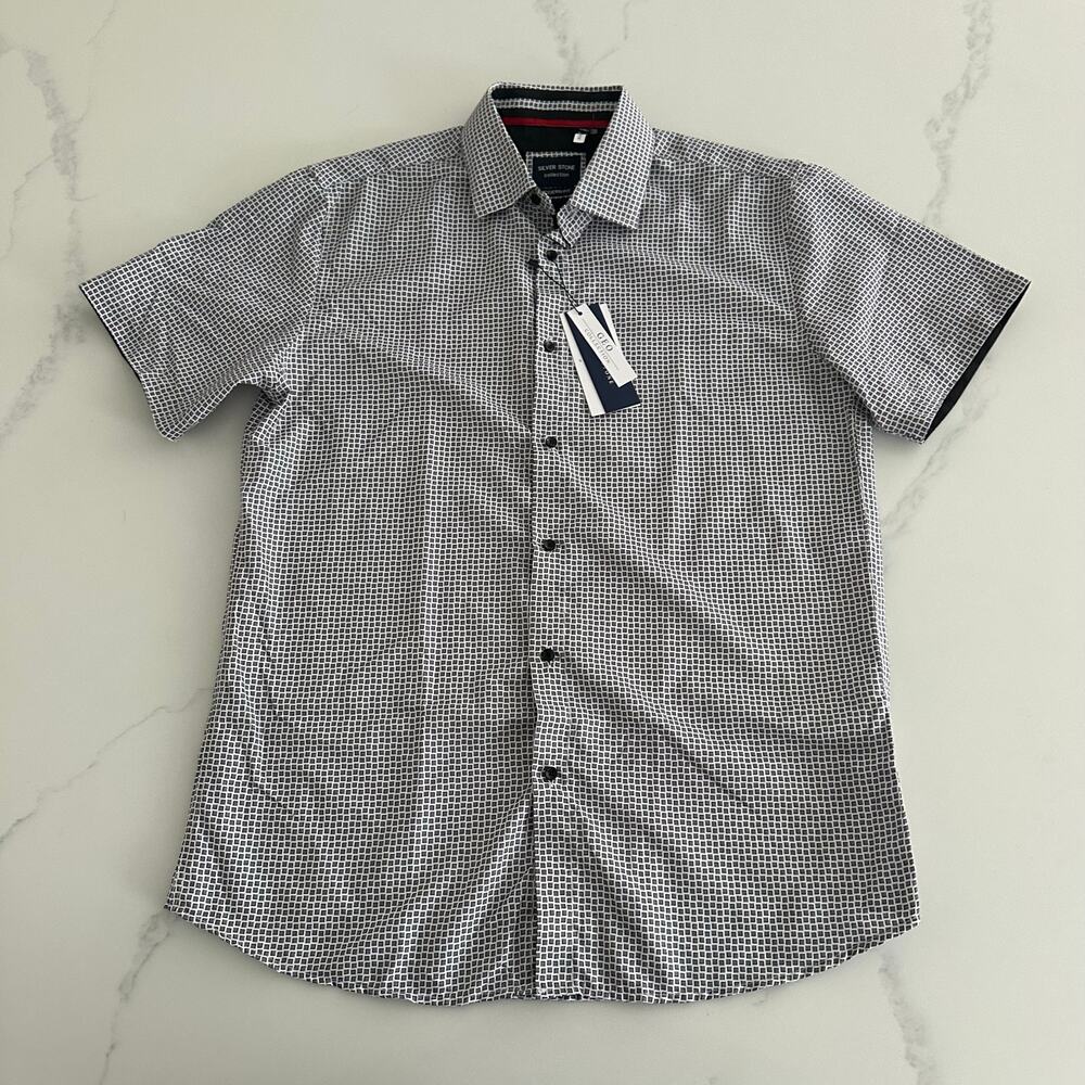 NWT Silver Stone Mens Modern Fit Geo Collection Shirt Size XL Short Sleeve